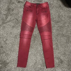 Faded Wash Red Moto Style Jeans